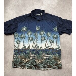 Batik Bay Men's XXL Hawaiiian Shirt Palm Trees Ocean Islands Retro‎ Style Blue